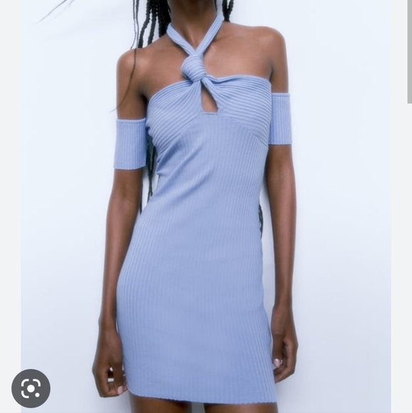 Zara NWT ribbed halter knotted off the shoulder ribbed dress. - Picture 1 of 8